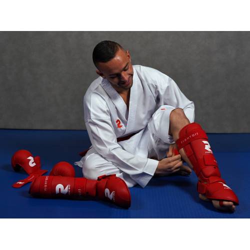 Protège-tibia et pied de karaté - entraînement et compétition - Modèle rouge