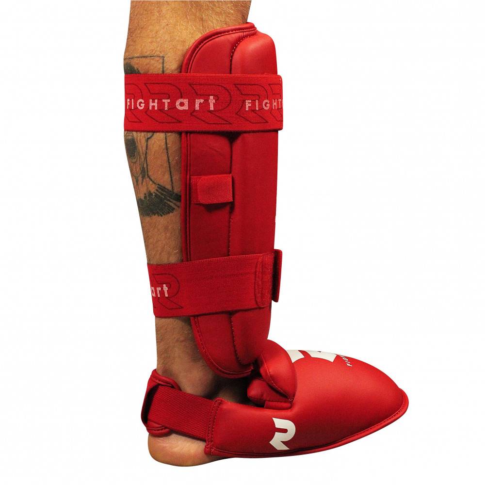 Protège-tibia et pied de karaté - entraînement et compétition - Modèle rouge