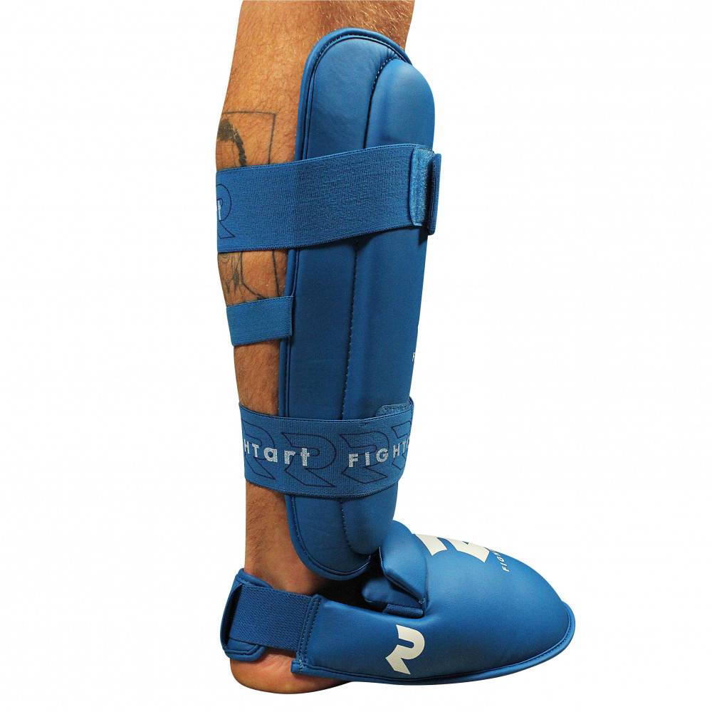 Protège-tibia et pied de karaté - entraînement et compétition - Modèle bleu